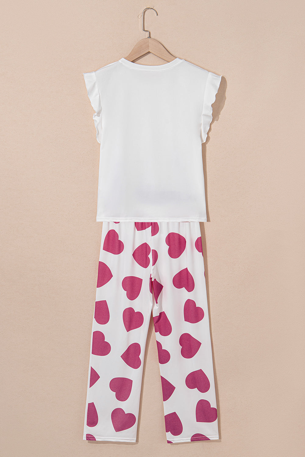 Pink Ruffled Tank Top And Heart Print Trousers Pyjamas eAura