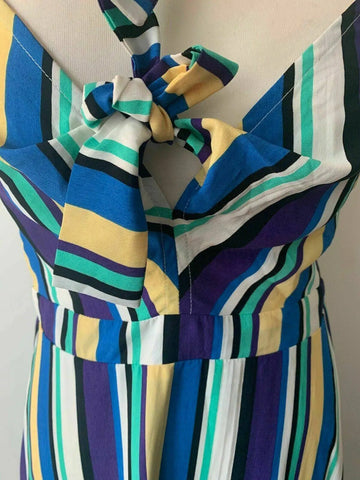 Brave Soul Blue Stripe Tie Front Maxi Dress Size S Shirred back - Beagle Boutique Fashion Outlet