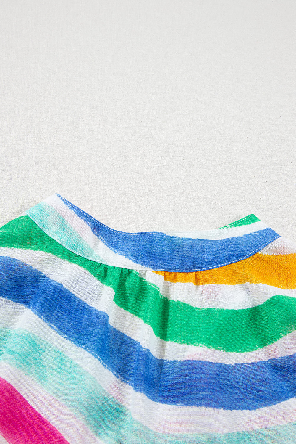 Rainbow Striped Ruffled Hem Drawstring V Neck Sleeveless Top eAura