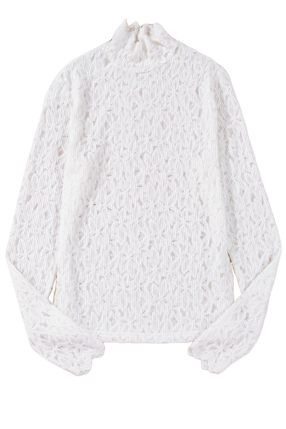 White Flower Lace See Through Mock Neck Long Sleeve Top eAura