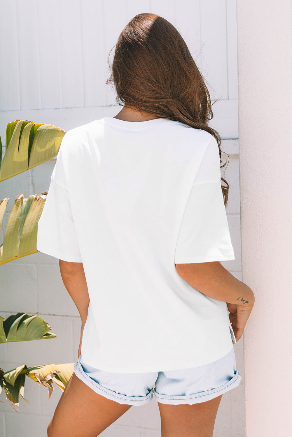 White Star Layered Patched Graphic Drop Shoulder Half Sleeve Loose Tee eAura