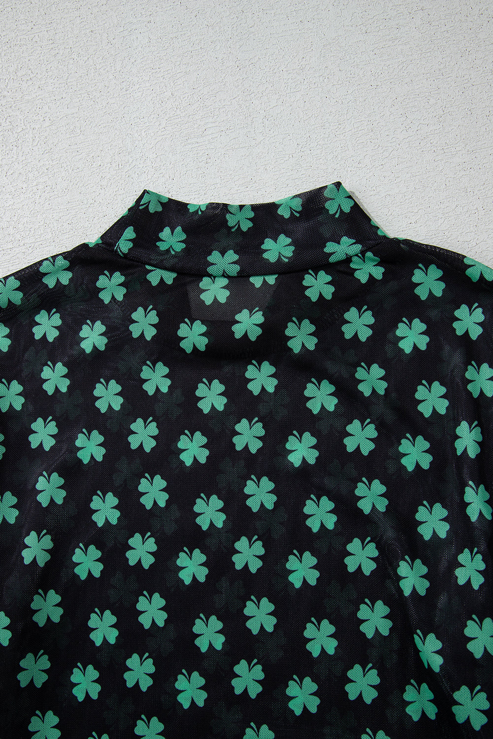 Green St Patrick Shamrock Printed Long Sleeve Mesh Bodysuit eAura