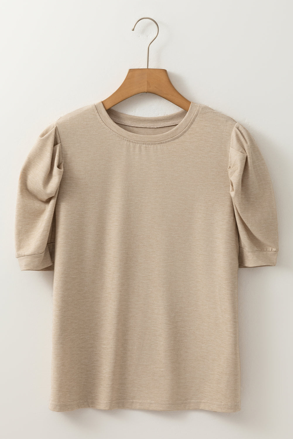 Parchment Solid Colour Ruched Puff Sleeve T Shirt eAura