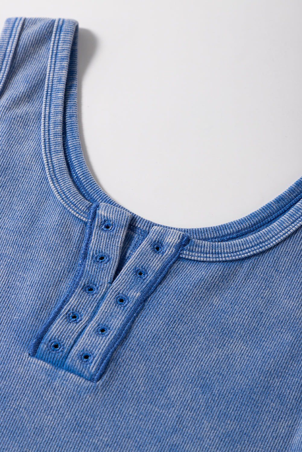 Sky Blue Mineral Wash Ribbed Notch Neck Tank Top eAura