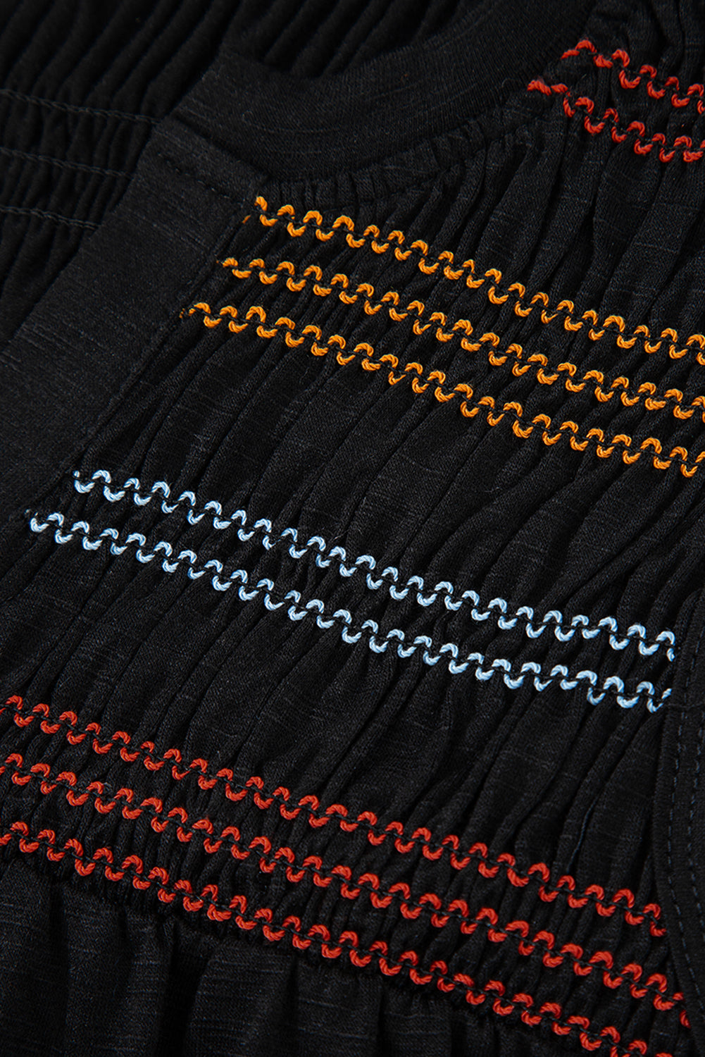 Black Shirred Yoke Notched V-Neck Tank Top eAura