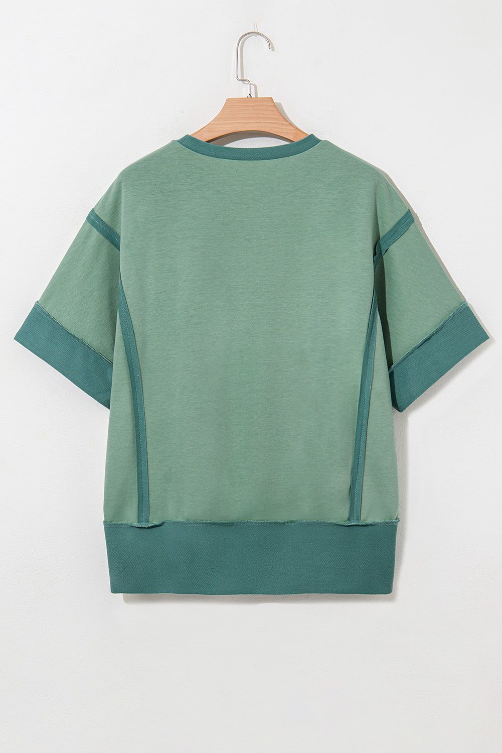 Green Half Sleeve Raw Seam High Low Side Split Top eAura