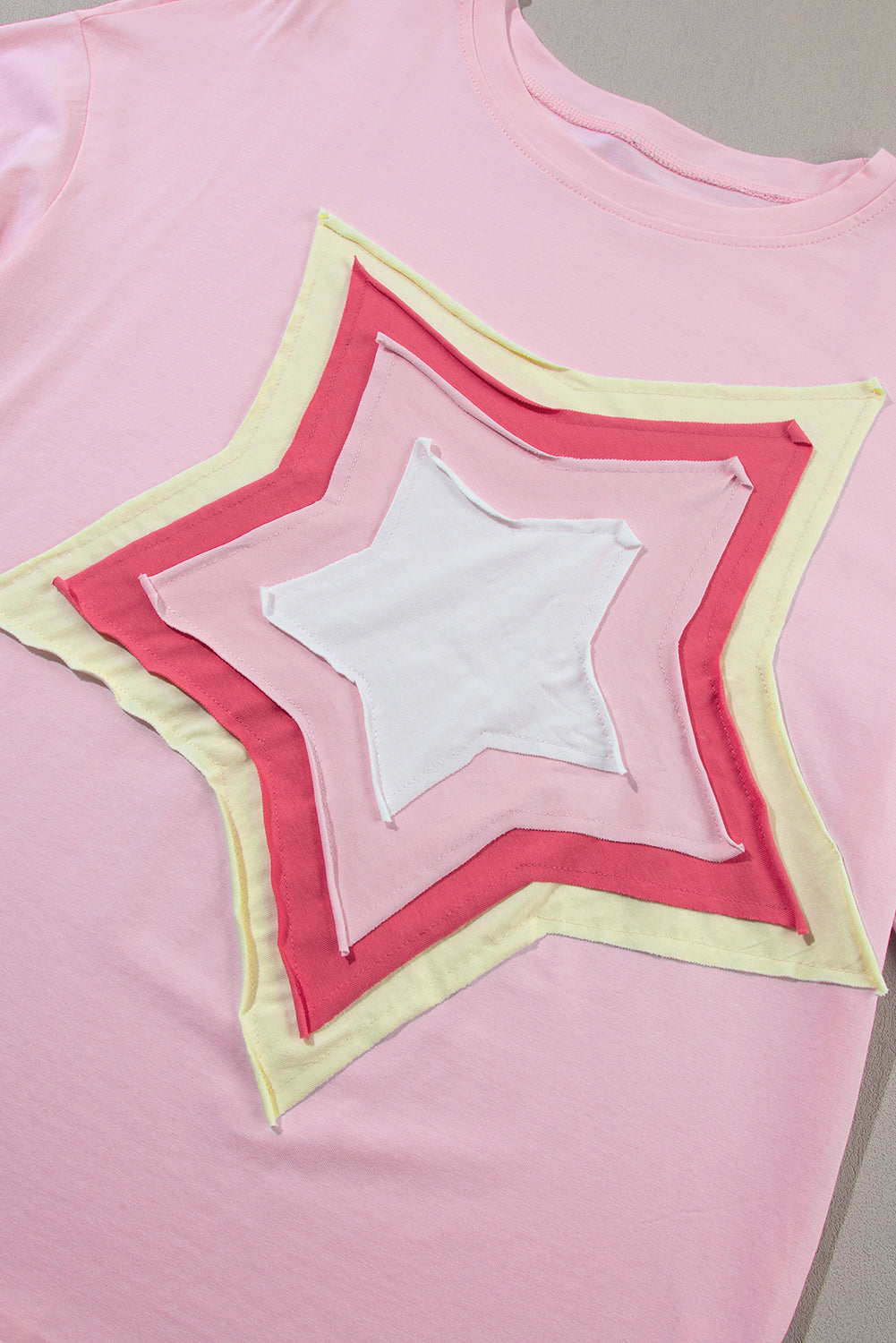White Colourblock Star Patched Half Sleeve Oversized Tee eAura