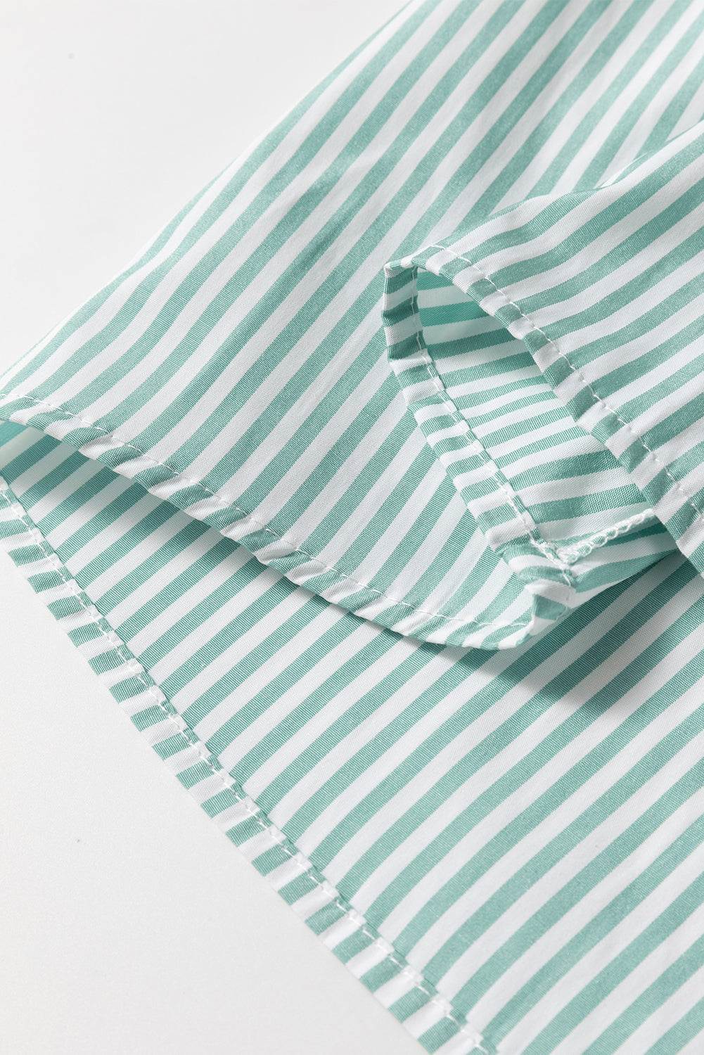 Green Stripe V Neck Roll Up Sleeve Pocket Patched Classic Shirt eAura