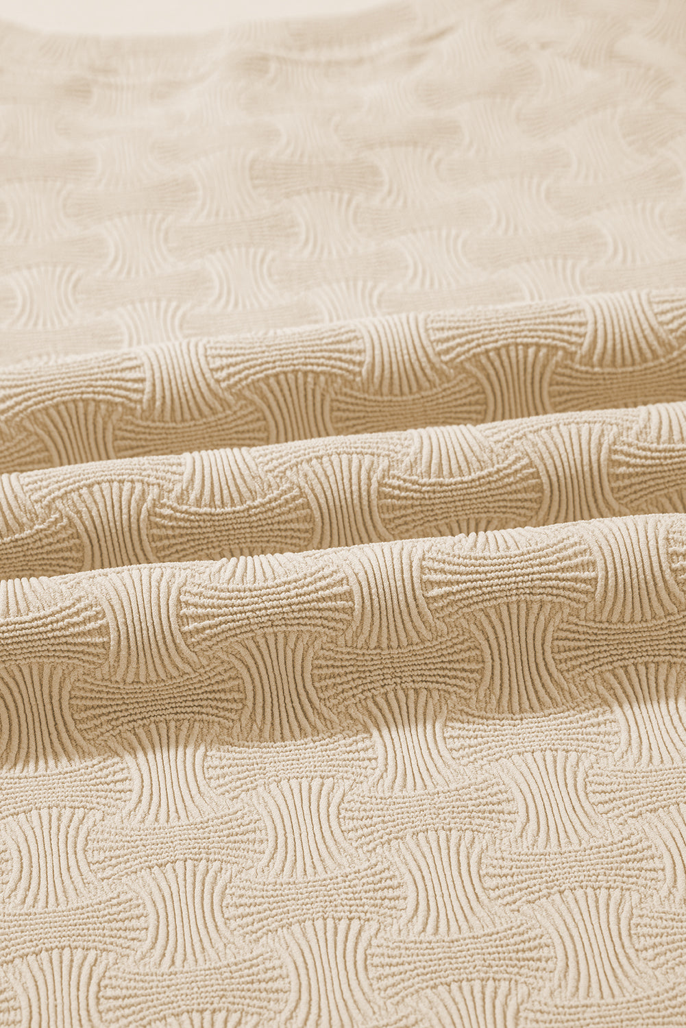 Beige Textured Crew Neck Cap Sleeve Slim Stretchy T-Shirt eAura