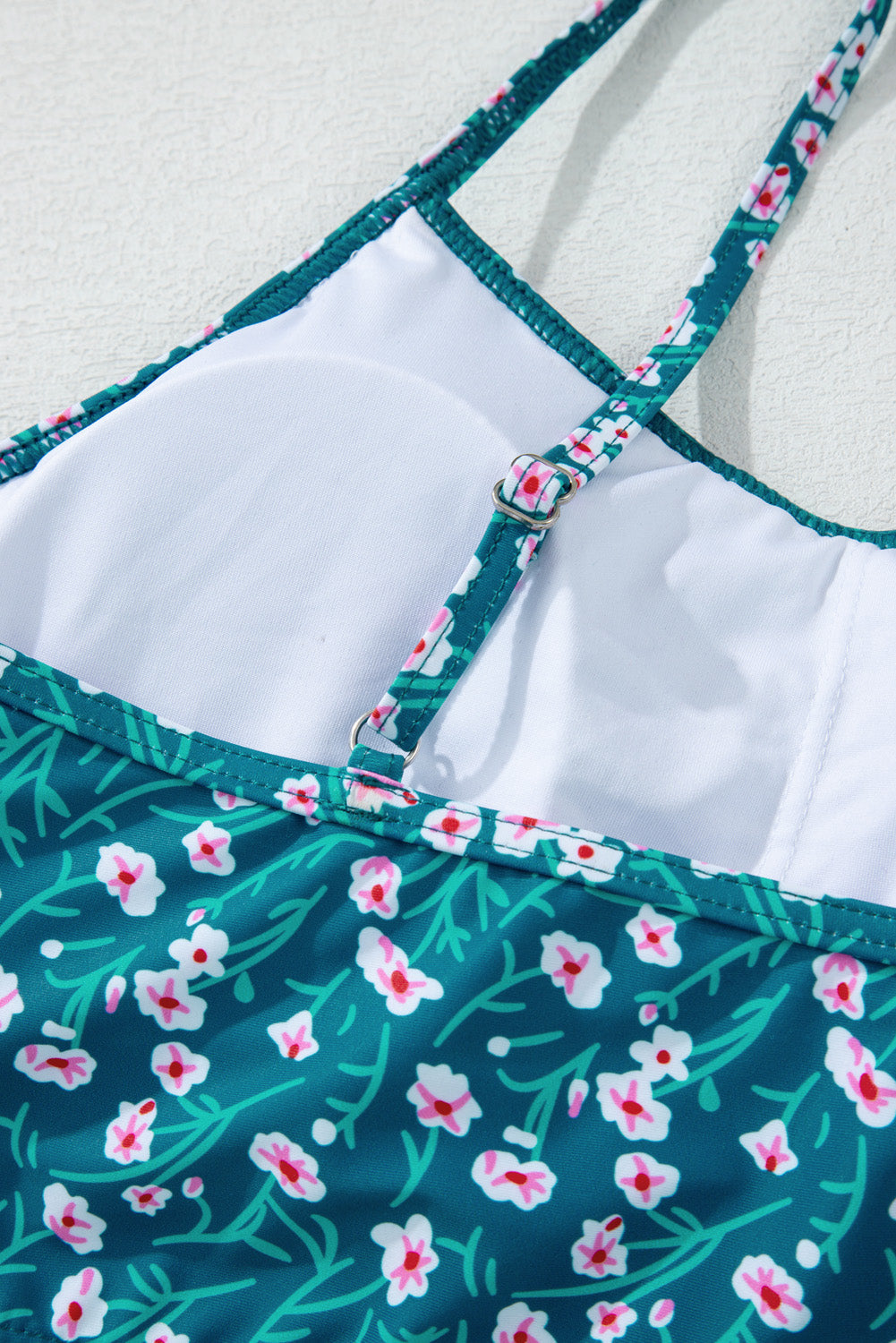Blue Floral Print Smocked Cute Bikini Set eAura