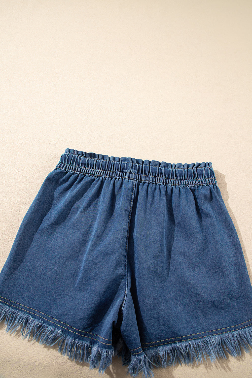 Ashleigh Blue Raw Hem Drawstring High Waist Denim Shorts with Pockets eAura
