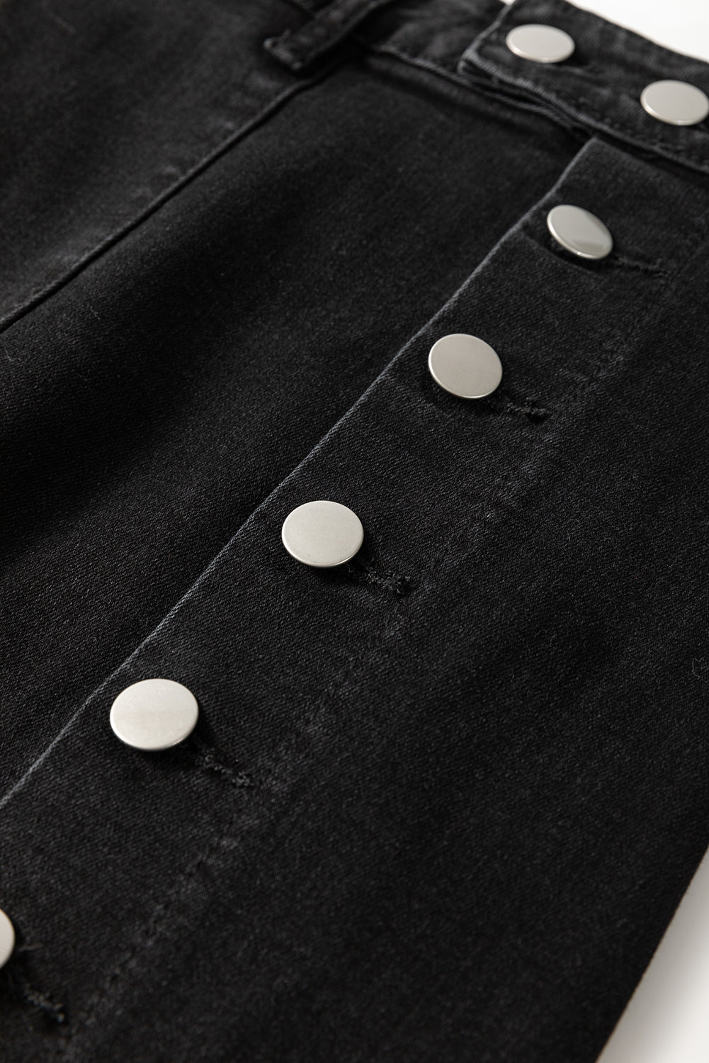 Black Button Fly Side Split High Waist Denim Midi Skirt eAura
