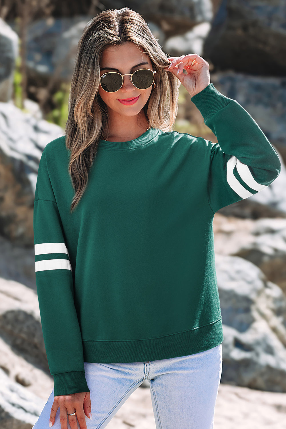 Striped Detail Drop Shoulder Oversized Sweatshirt eAura
