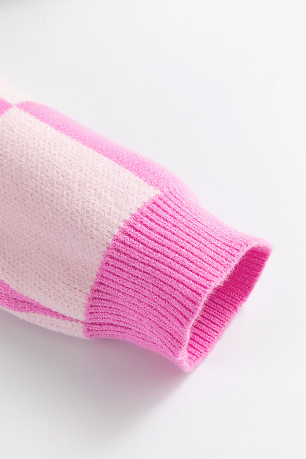 Pink Checkerboard Half Button Collared Drop Shoulder Sweater eAura