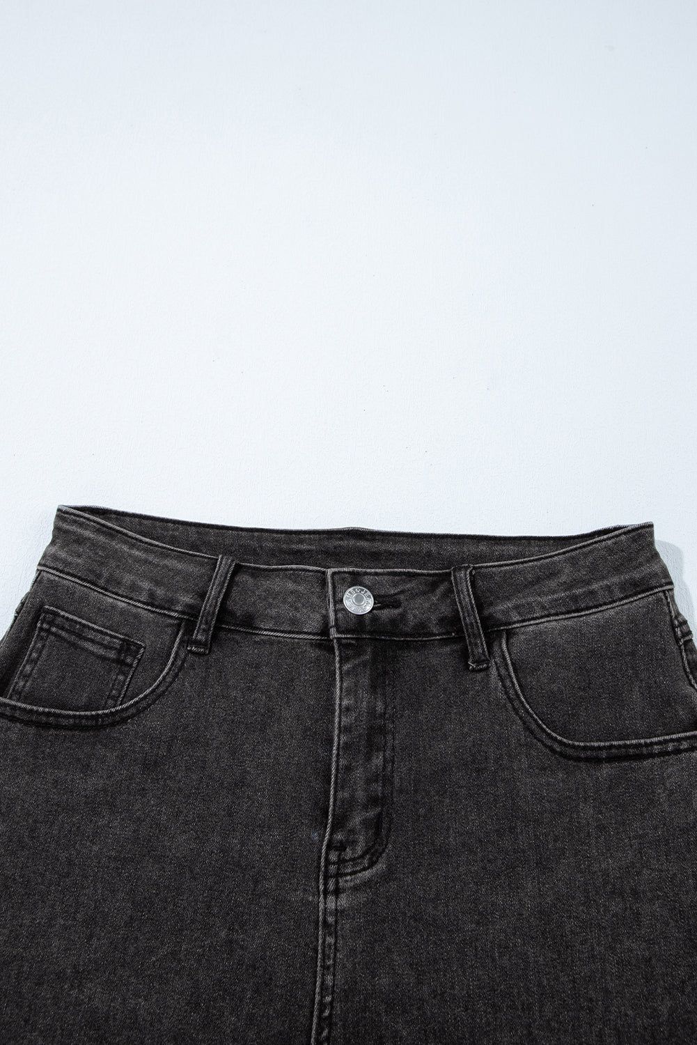 Carbon Grey Raw Hem High Waist Denim Shorts eAura