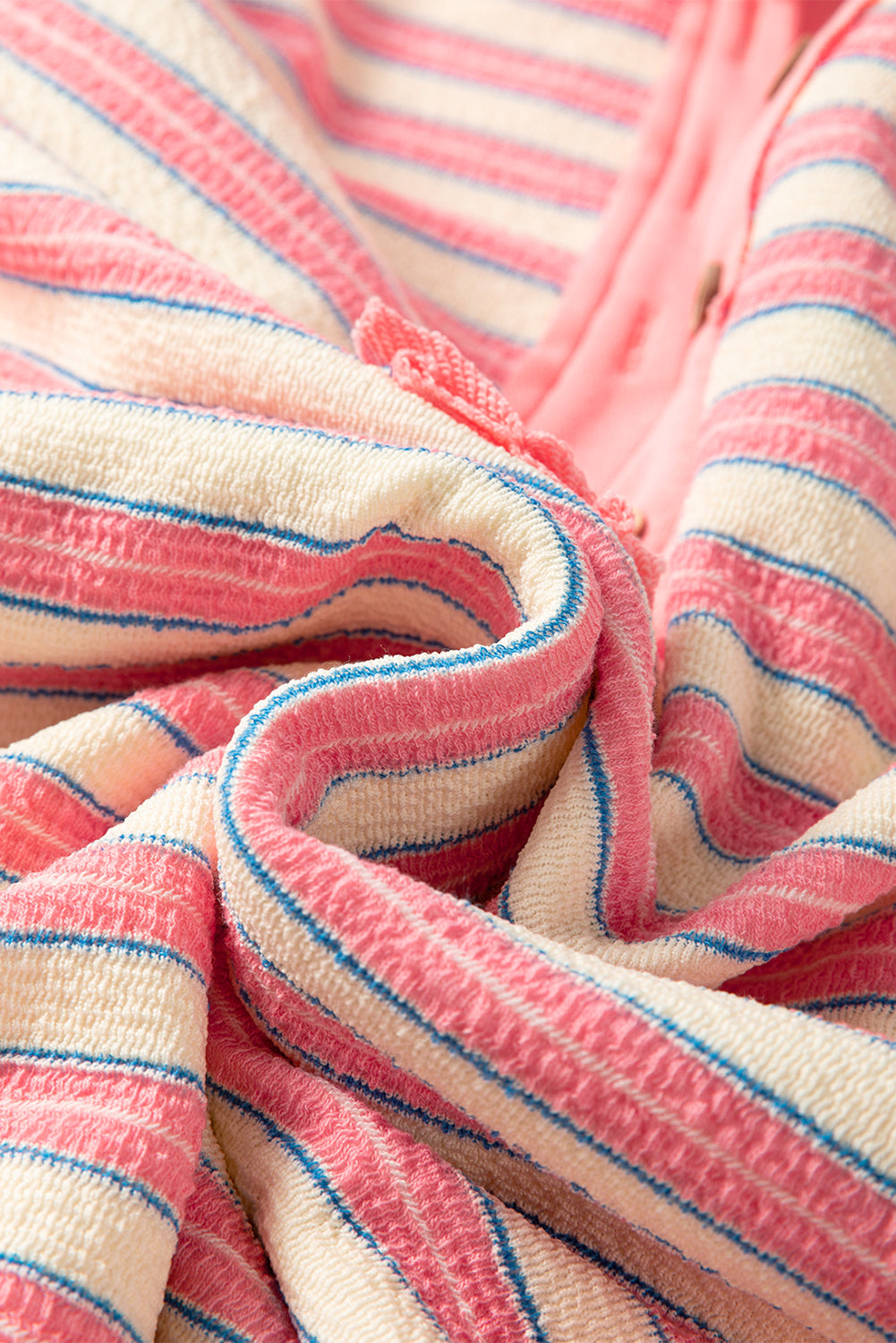 Pink Stripe Buttoned V Neck Collared Drop Shoulder Top eAura