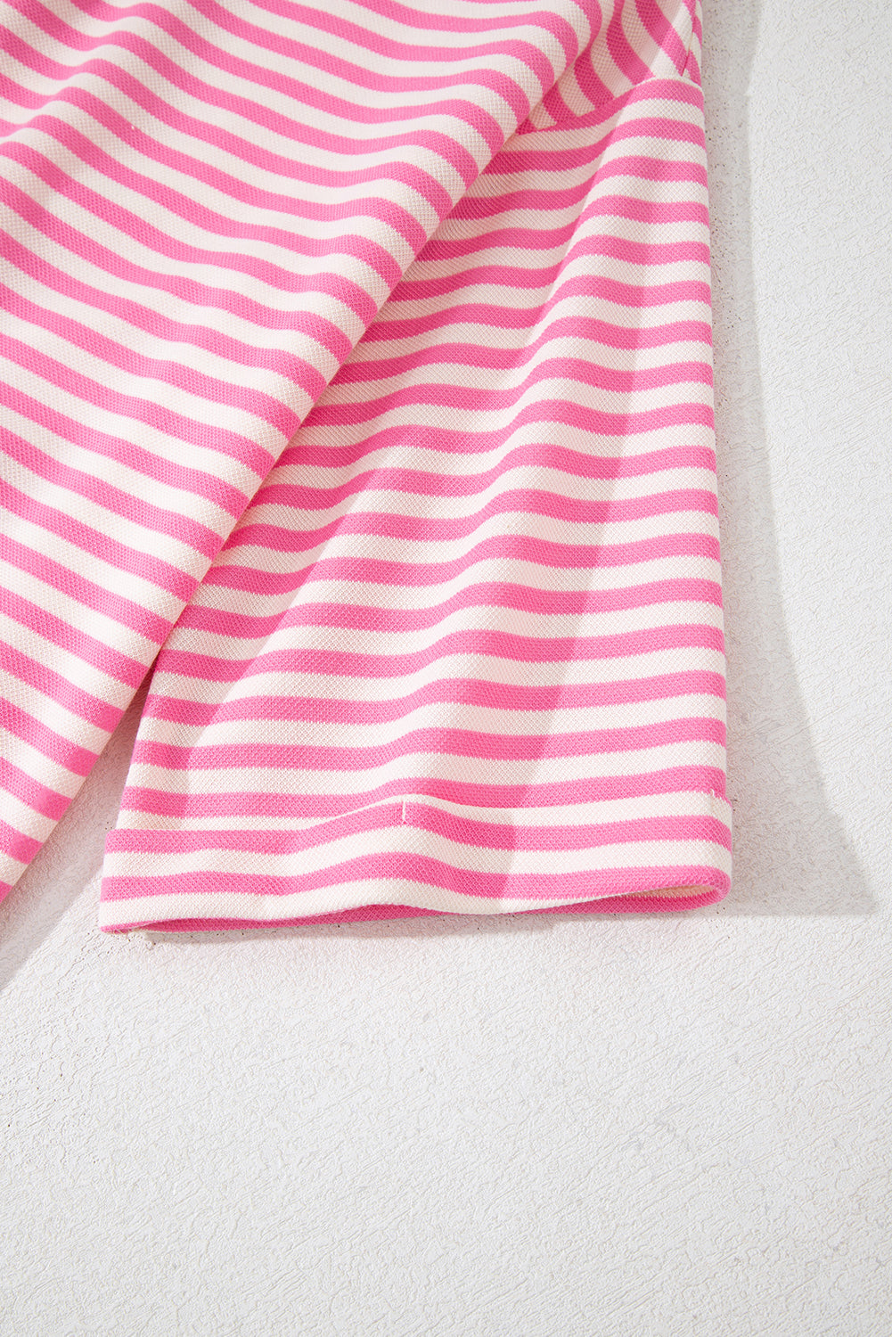 Pink Stripe Bowknot Cutout Back Drop Shoulder Wide Bracelet Sleeve Loose Tee eAura