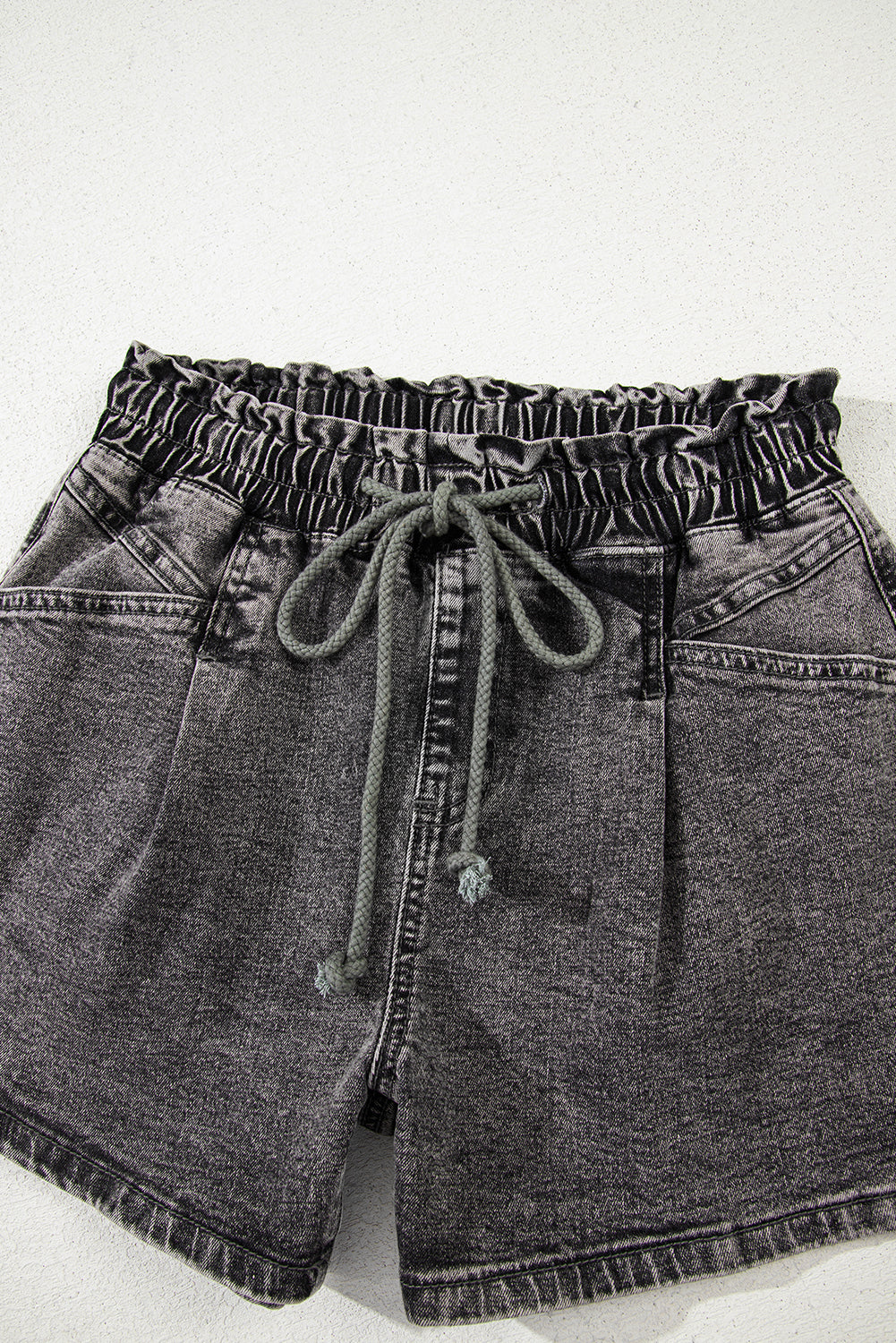 High-rise Drawstring Denim Shorts with Pockets eAura