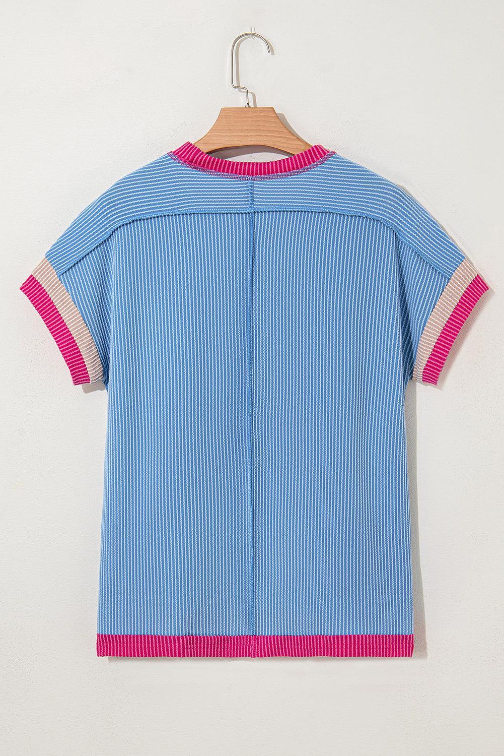 Textured Contrast Trim Round Neck T-Shirt eAura