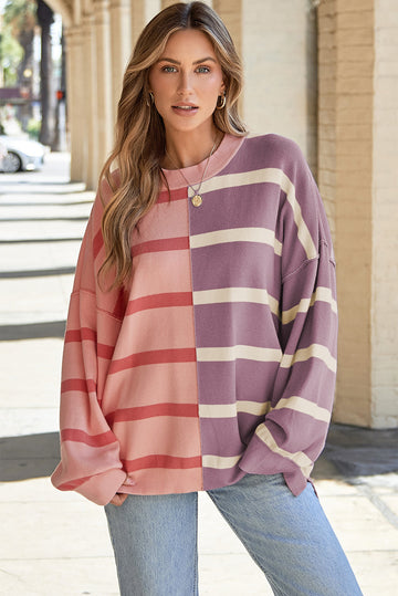 Pink Stripe Colourblock Oversized Sweater eAura