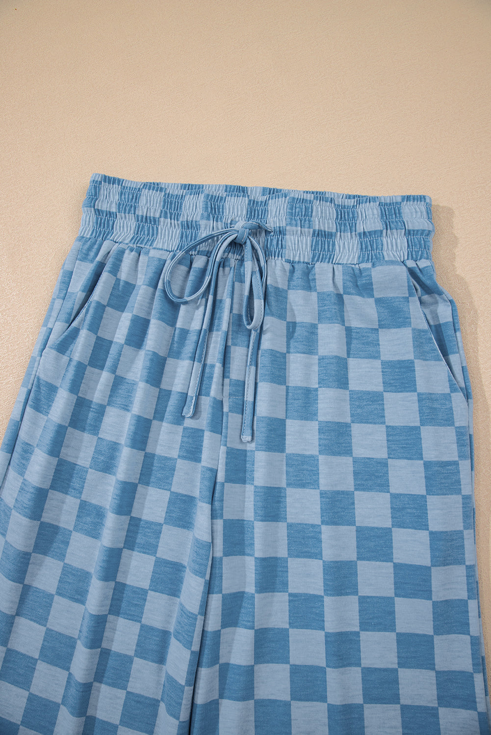 Checkered Elastic High Waist Loose Casual Trousers eAura