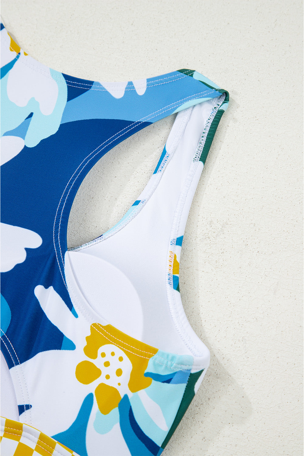 Blue Floral Print Racerback Cutout High Waist 2pcs Bikini eAura