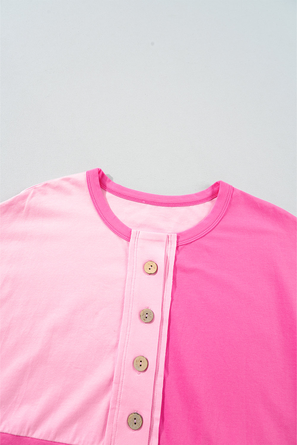 Pink Two Tone Half Buttons Collared T Shirt eAura