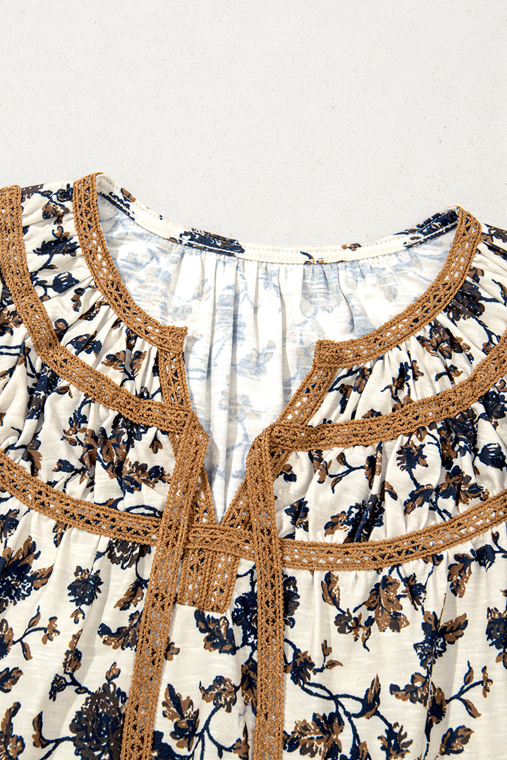 White Floral Frilly Blouse with Lace Up eAura
