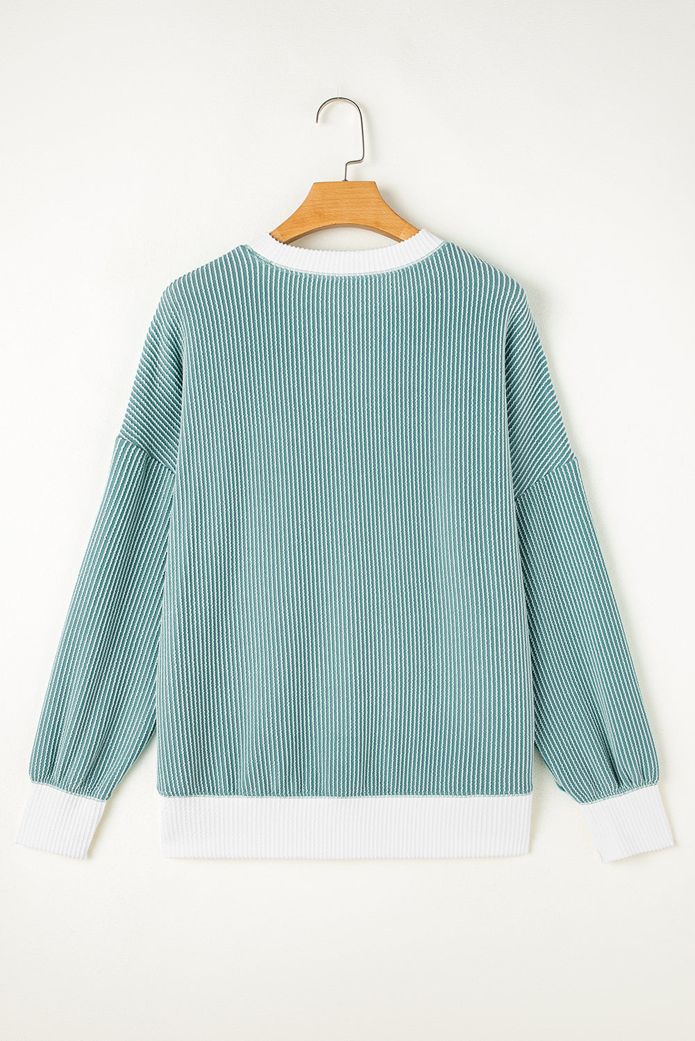 Light Blue Ribbed Colourblock Drop Shoulder Loose Top eAura