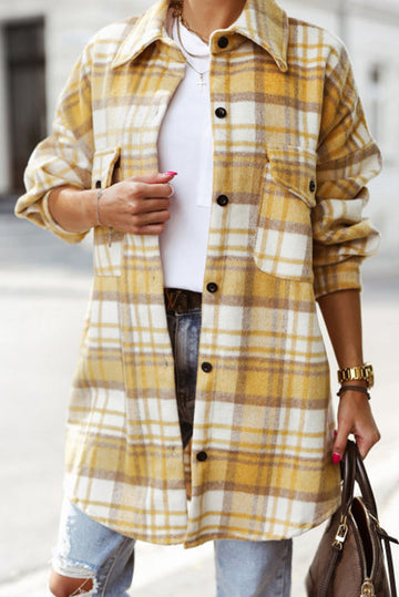 Yellow Plaid Flap Pocket Long Sleeve Shacket Beagle Boutique Fashion Outlet