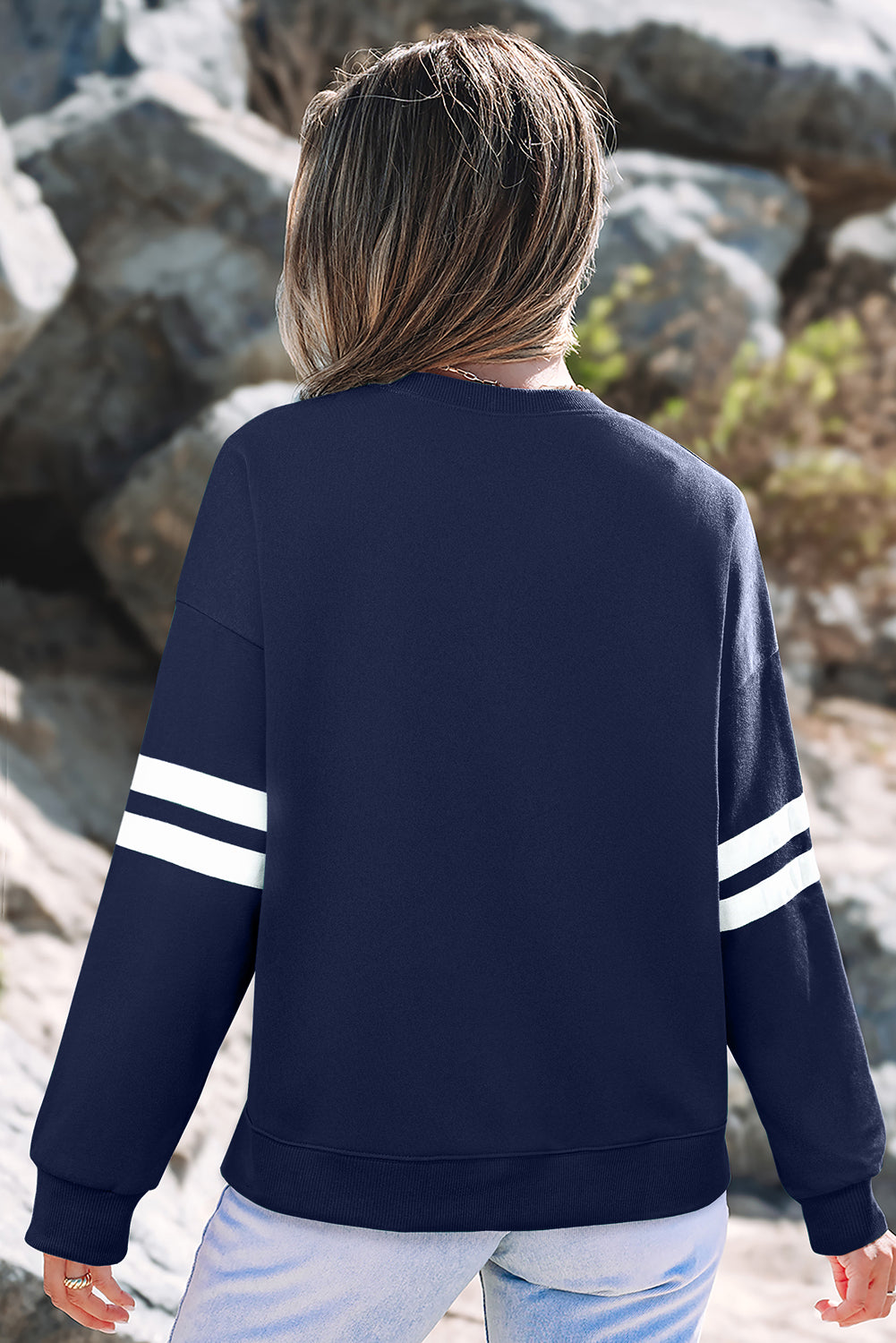 Striped Detail Drop Shoulder Oversized Sweatshirt eAura