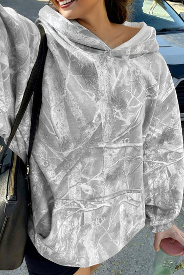 Grey Camouflage Woodland Print Oversized Sporty Hoodie - eAura