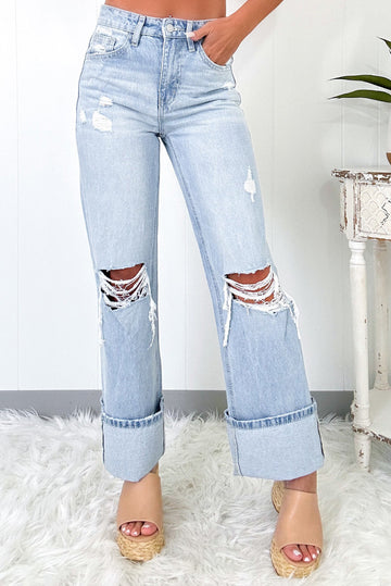 Beau Blue Light Wash Distressed Flare Jeans Beagle Boutique Fashion Outlet