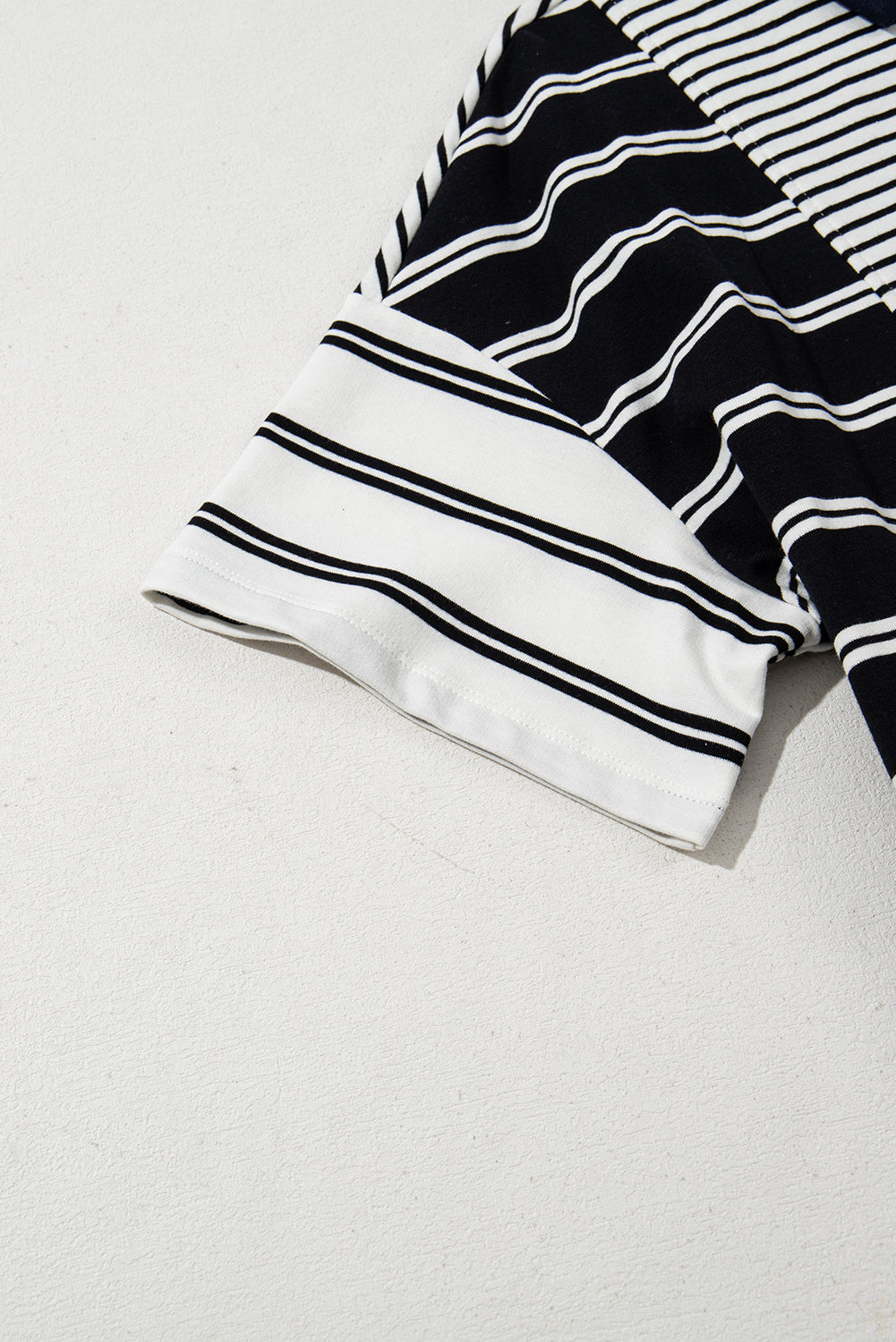 Black Stripe Half Placket Polo T Shirt Dress eAura