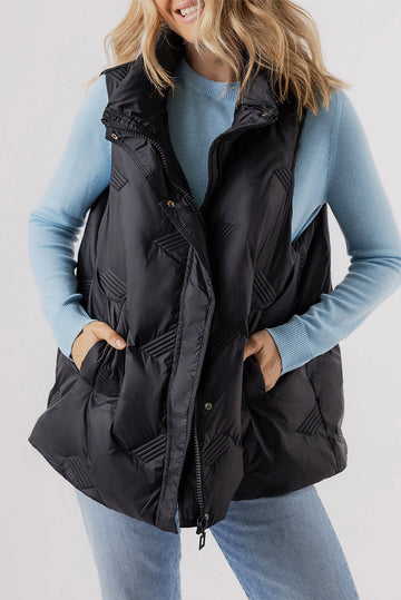 Black Quilted High Neck Zip Up Jacket Vest Beagle Boutique Fashion Outlet
