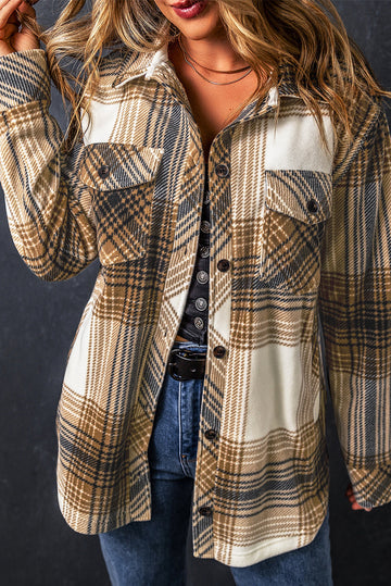 Multicolour Plaid Print Flap Pocket Button Up Shacket Beagle Boutique Fashion Outlet