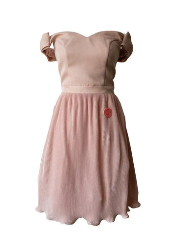 Chi Chi Liane Bow Detail Bardot Dress in Pink RRP £68 Micro-Pleat Skirt - BB Fashion Outlet