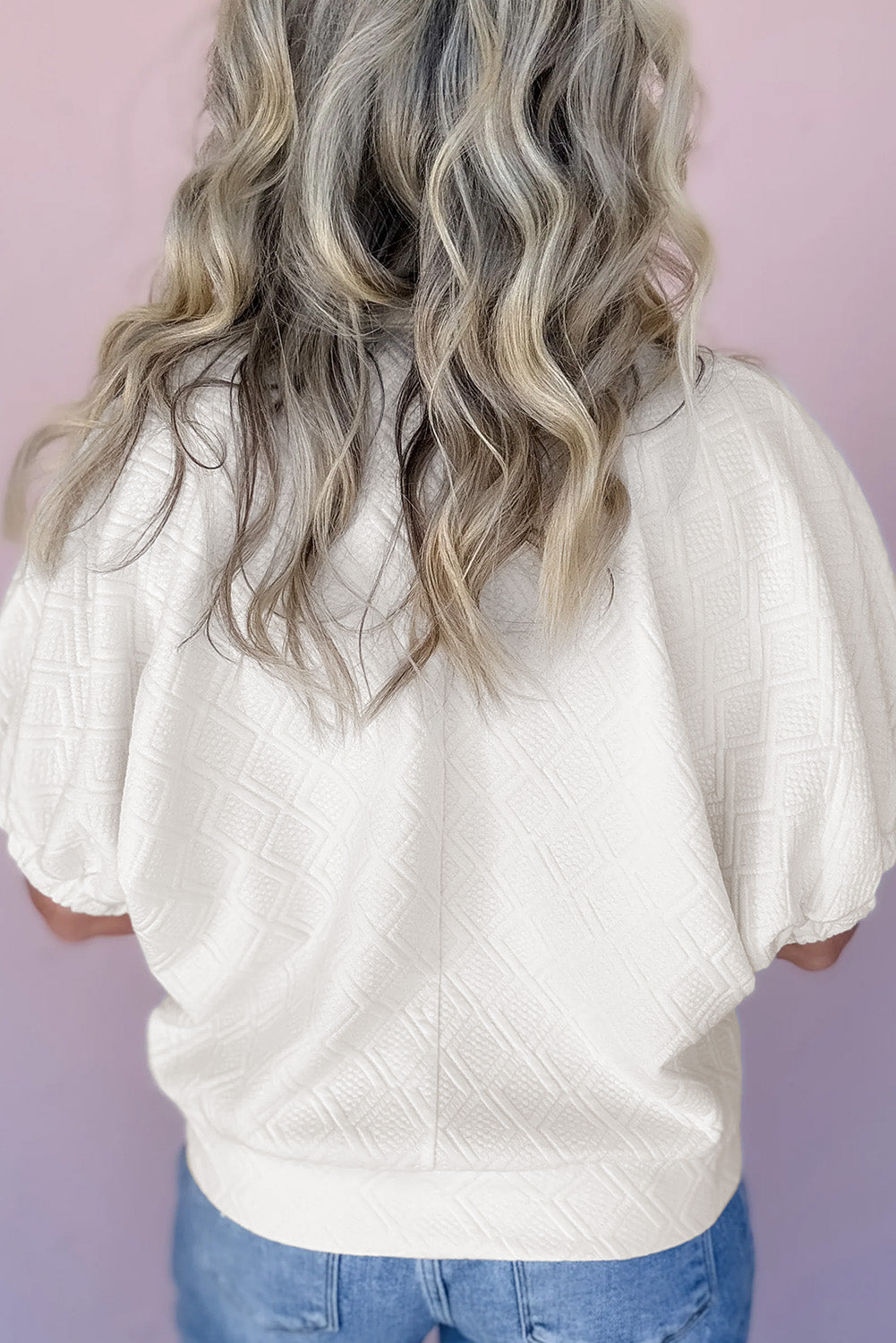 Contrast Striped Collar Patchwork Textured Half Sleeve Blouse eAura