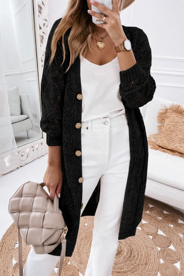 Black Hollow-out Openwork Knit Cardigan eAura