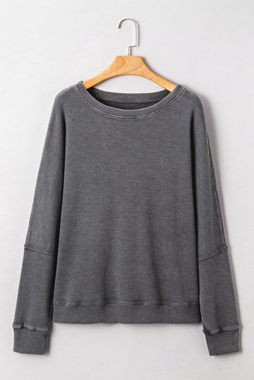 Waffle Textured Long Sleeve Loose Top eAura