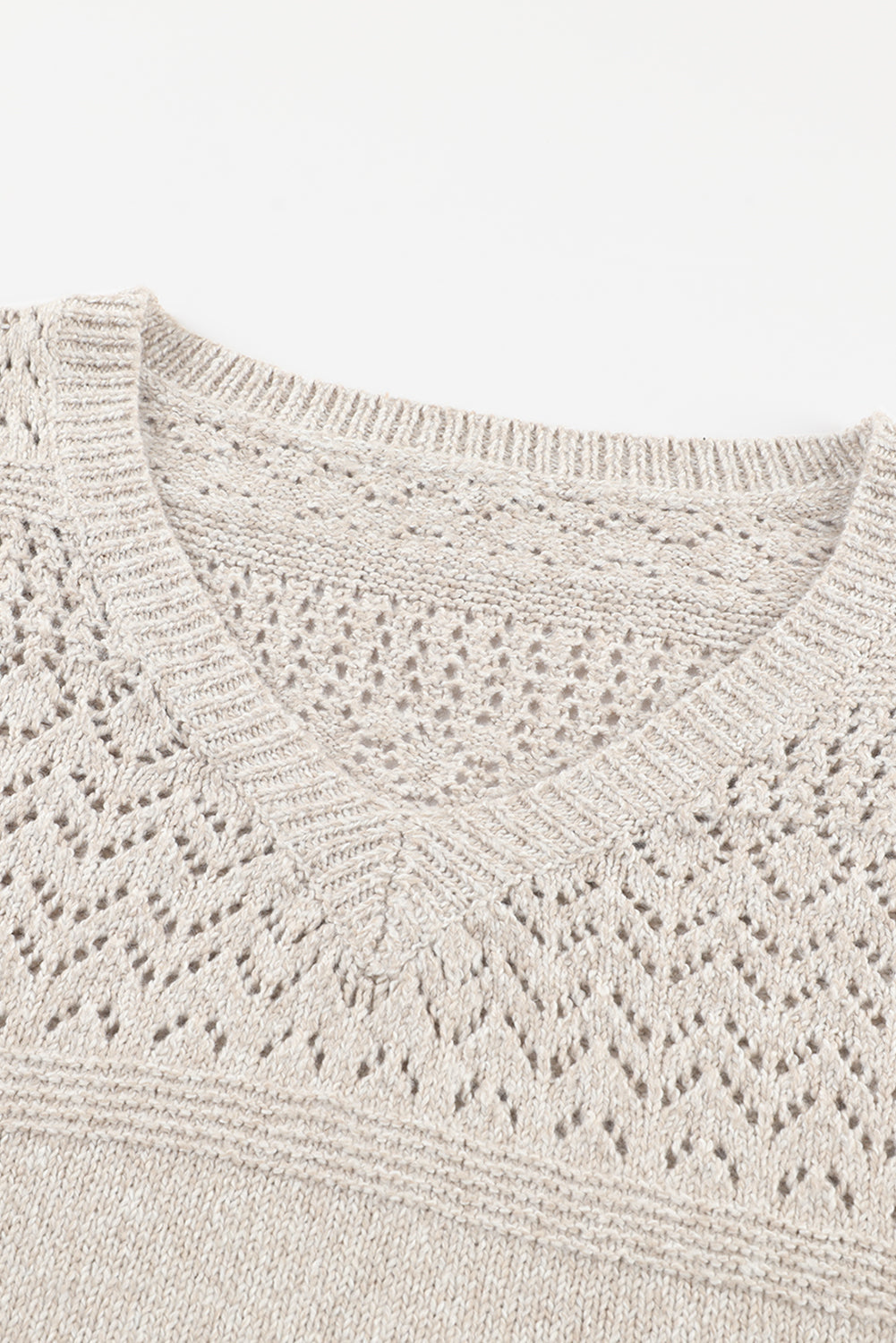 Black Eyelet Pattern Detail V Neck Drop Shoulder Sweater eAura