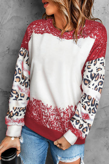 Fiery Red Tie Dye Leopard Drop Shoulder Sweatshirt eAura