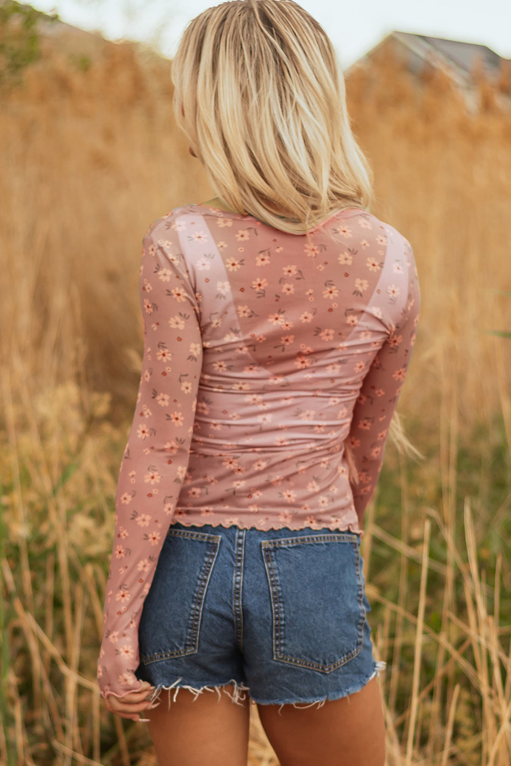 Floral Print Southern Style Mesh Long Sleeve Top eAura