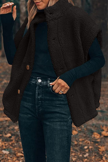 Black Sherpa Stand Collar Jacket Vest Beagle Boutique Fashion Outlet