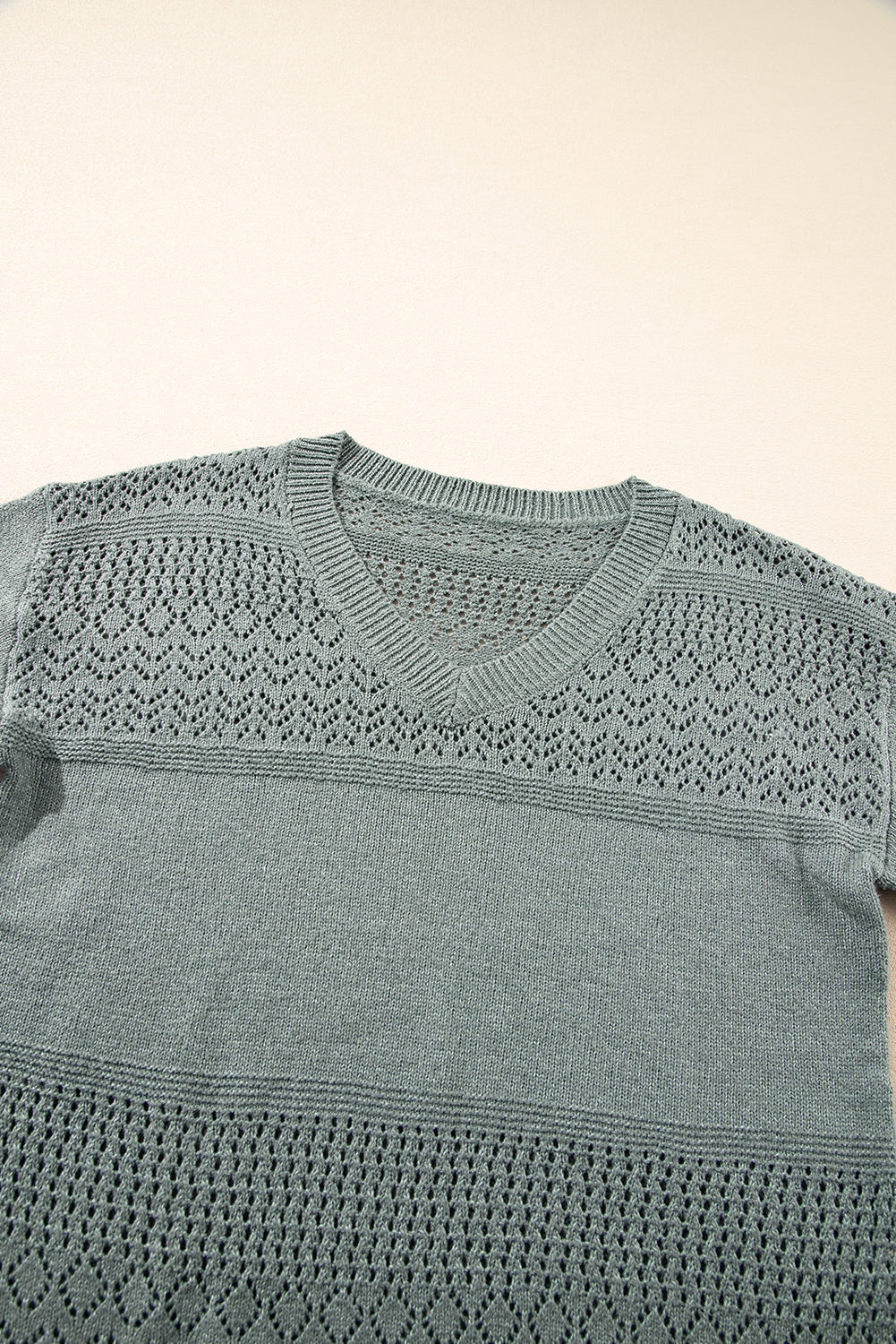 Black Eyelet Pattern Detail V Neck Drop Shoulder Sweater eAura