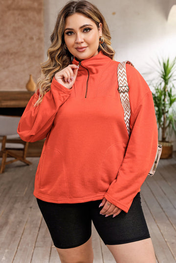 Orange O-ring Zipper Pocketed Plus Size Sweatshirt BB Fashion Outlet
