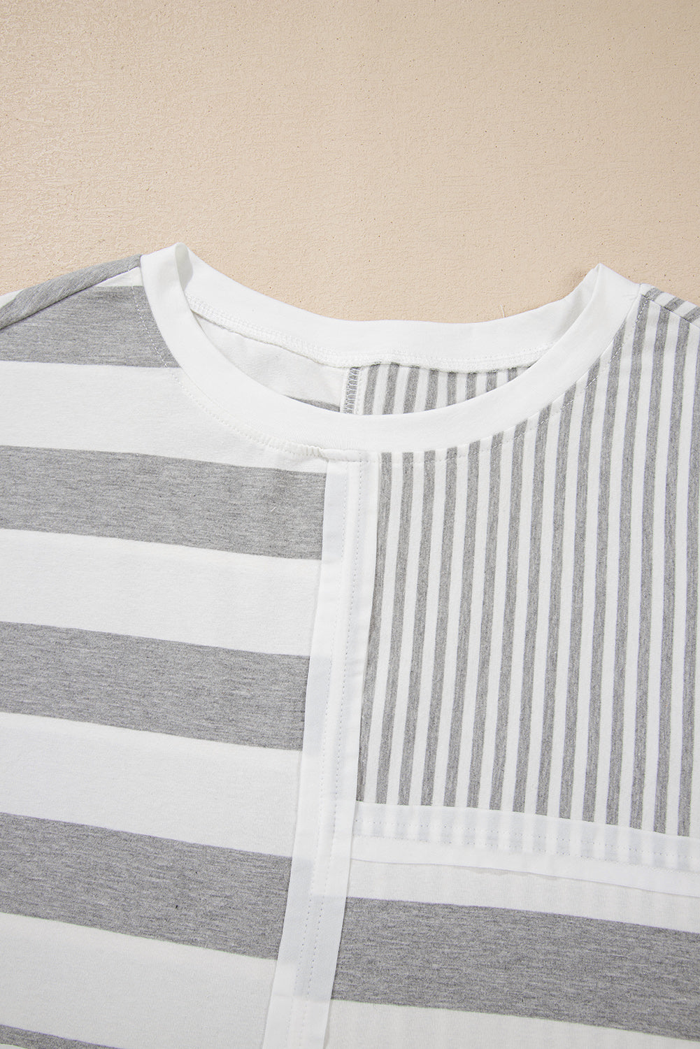 Grey Stripe Mixed Print Short Sleeve Top and Pocketed Shorts Set eAura