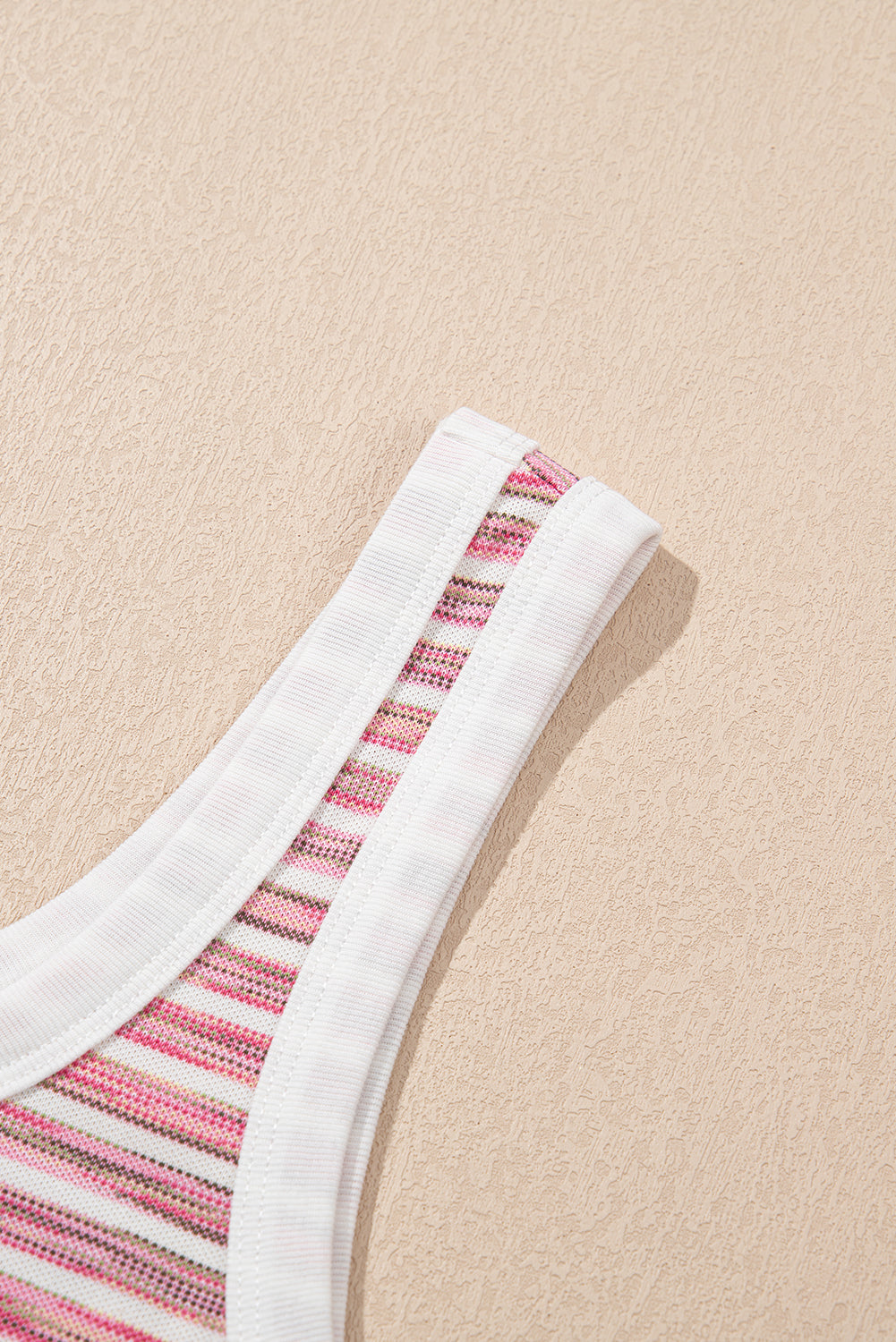 Pink Stripe Contrast Trim Yarn-dyeing Knit Vest Top eAura