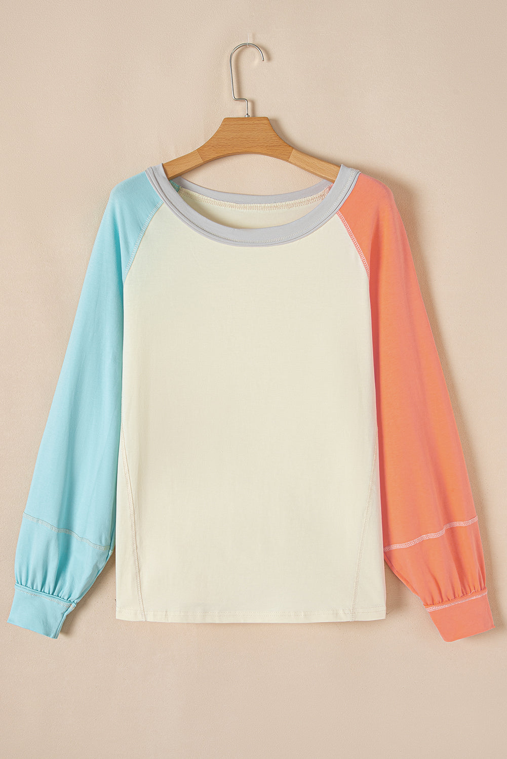 Yellow Cream Colourblock Patchwork Crew Neck Long Sleeve Top eAura