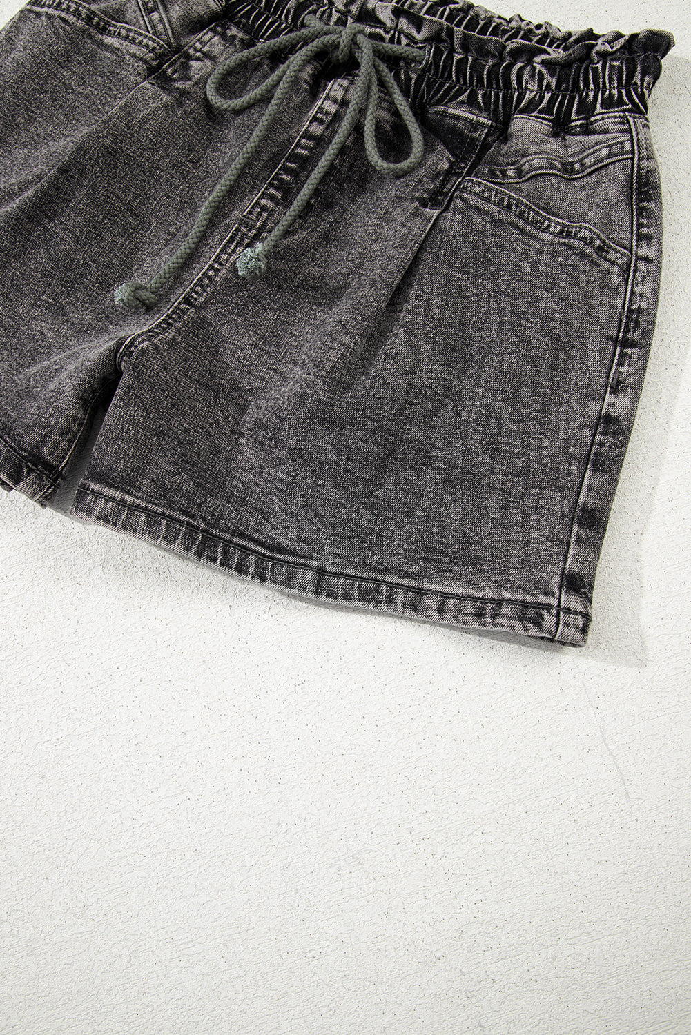 High-rise Drawstring Denim Shorts with Pockets eAura